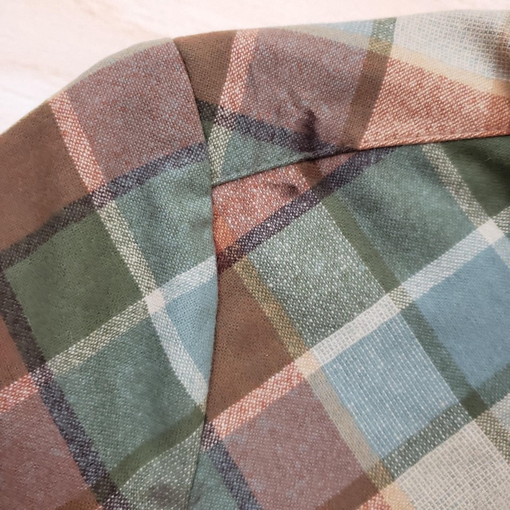 Pendleton Shirt Womens Petite Large Green Brown Plaid Wool Button Up Long Sleeve - Picture 4 of 14